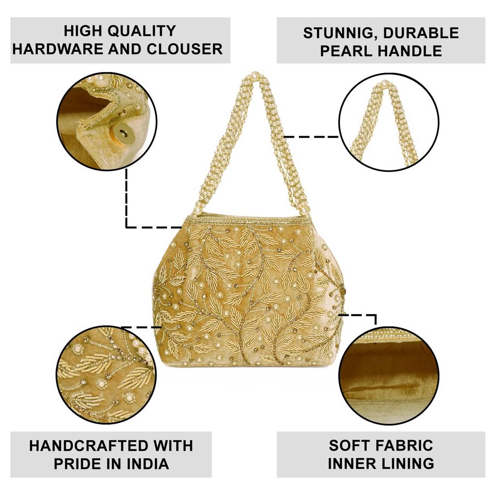 Potli Bags For Women Evening Bag Clutch Ethnic Bride Purse With Drawstring (P17Br) : P17G-F