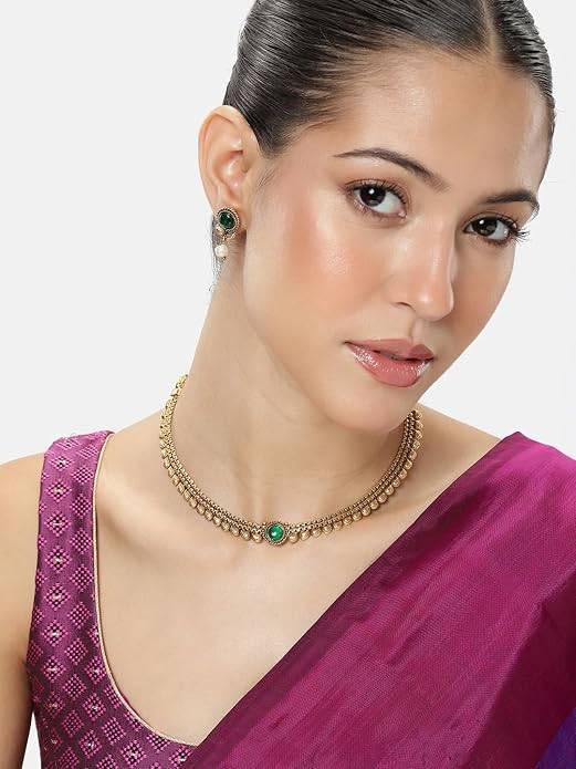 Gold Plated Ethnic Rani Pink Necklace Earrings Set For Women & Girls : PF47N59RP