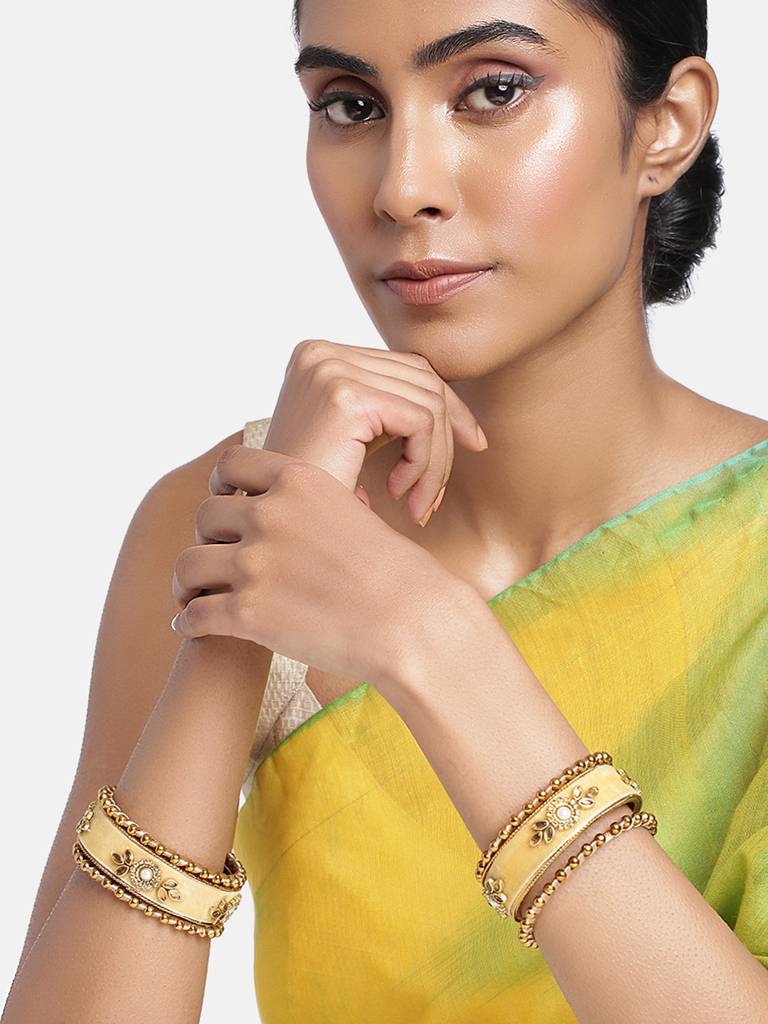 Peora Royal Design Cream Velvet Bangle Set Chuda Indian Traditional Wedding Jewellery For Women Navratri Gift : PF51B55CRM