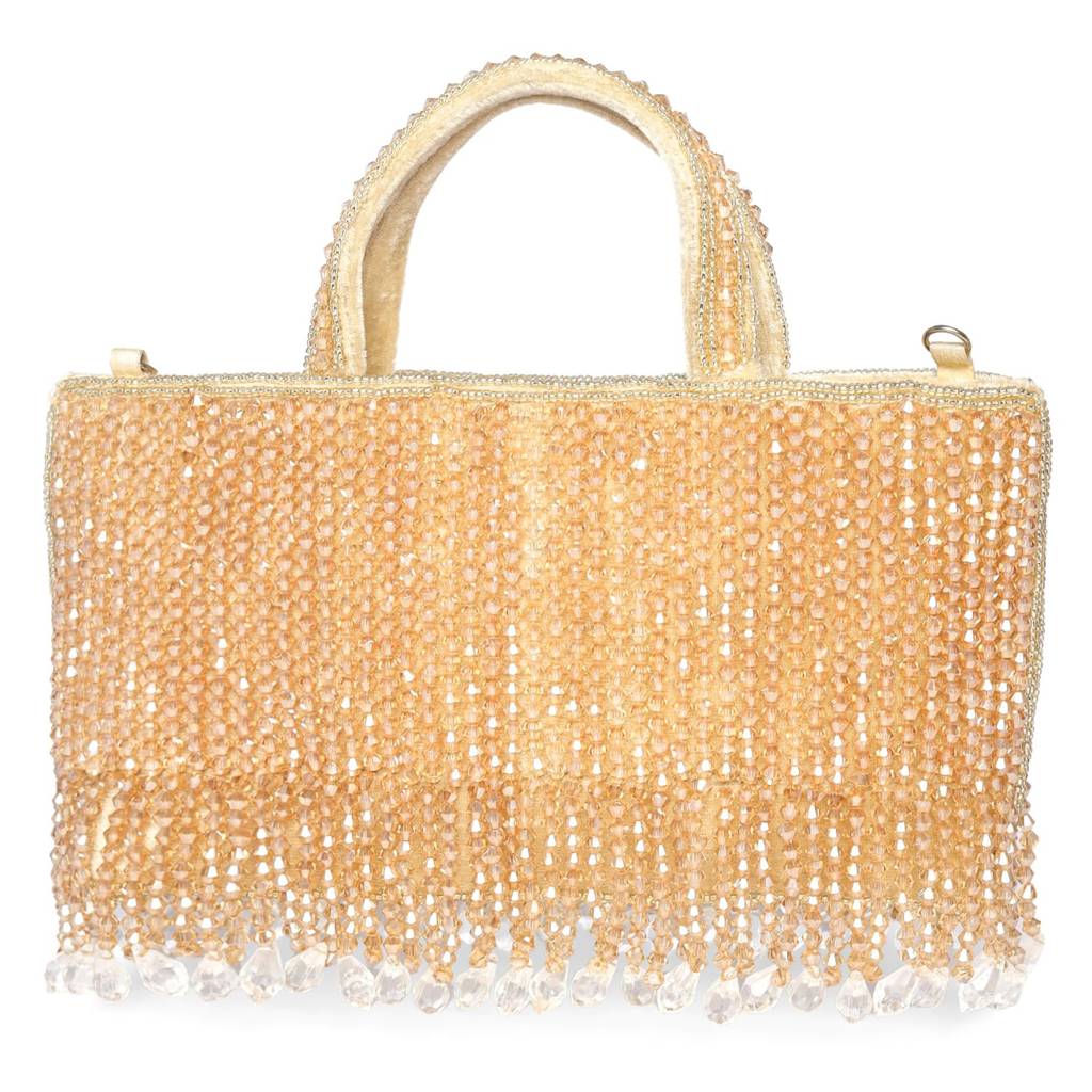 Cream Beads Clutch Purse For Women Girls Fancy Handmade Ethnic Handbag Bridal Clutch : C178CRM-L