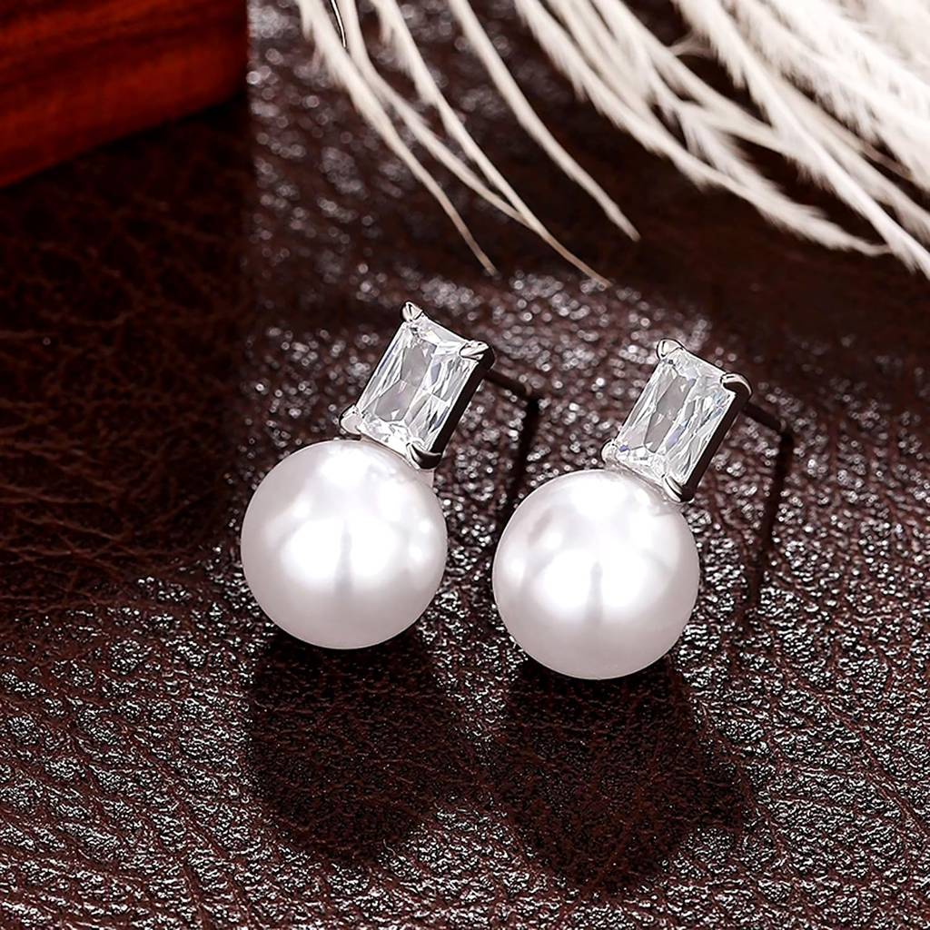 Silver Plated Pearl & Crystal Studded Fancy Drop Earrings Fashion Jewellery Gift For Women & Girls : PX9E3026W