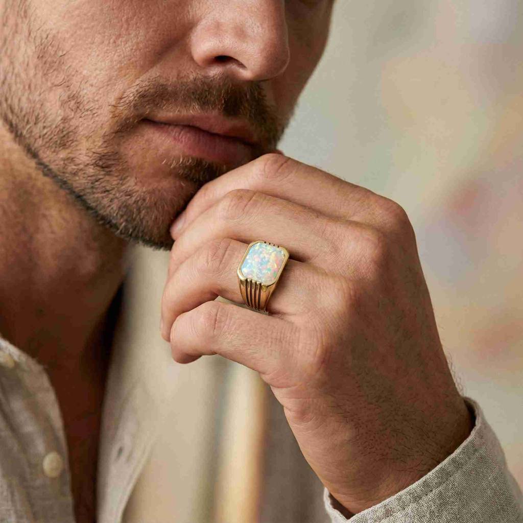ZALKARI Silver Vintage Opal Signet Ring For Men · Eternz