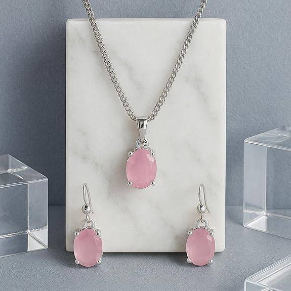 Sleek Ad Oval Pendant Set In Rhodium– Office & Daily Wear : AD-859-IRMPPDER