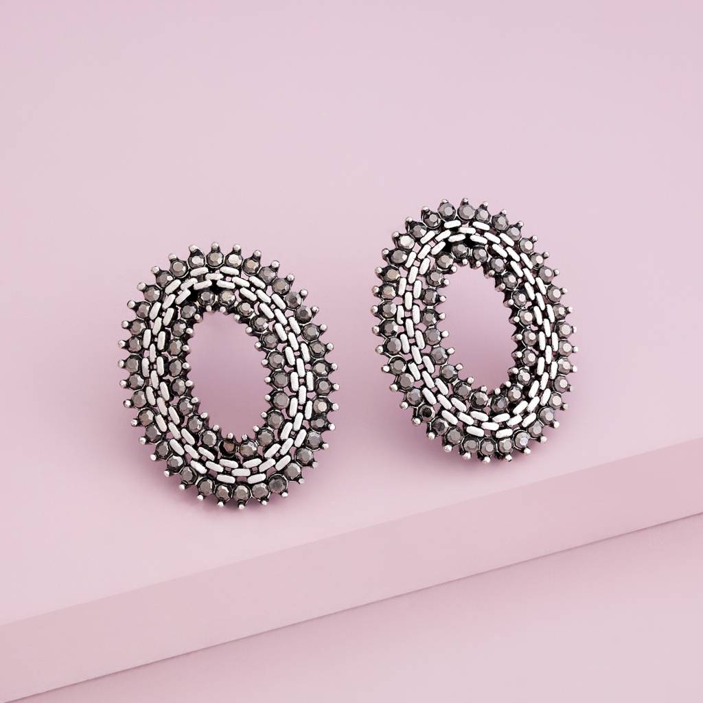 Grey Oxidised - Plated Casual Wear Trendy Earring - 450520 : 450520