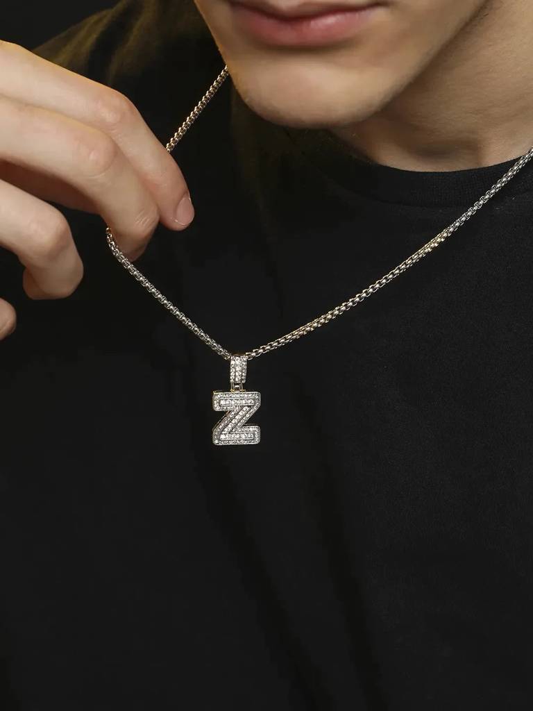 Men'S Embellished Alphabet Pendant Necklace - Silver : FANC1071-Z