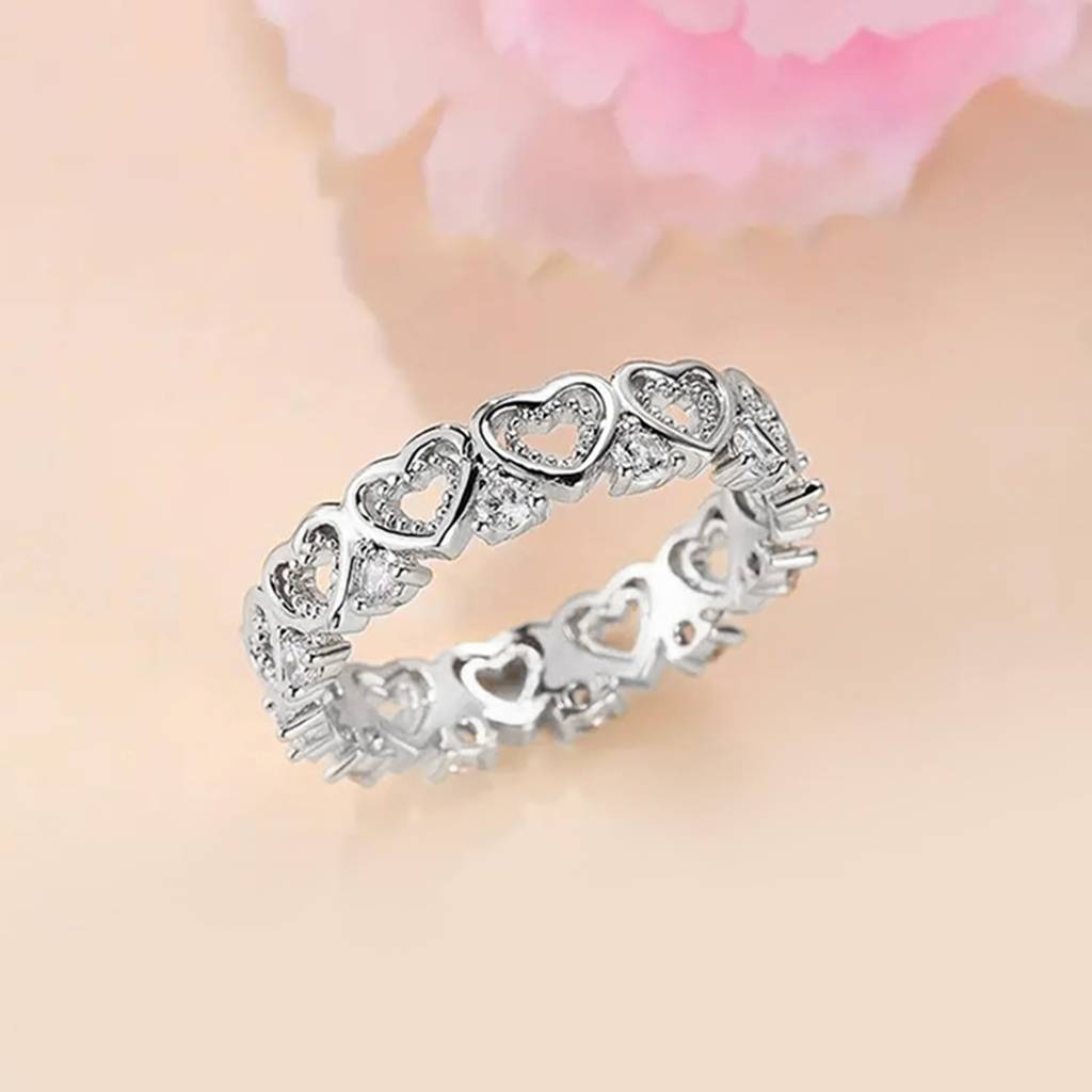 Silver Plated Cubic Zirconia Studded Stylish Finger Ring Contemporary Jewellery For Women & Girls (Us 7) : PX9R2026S-7