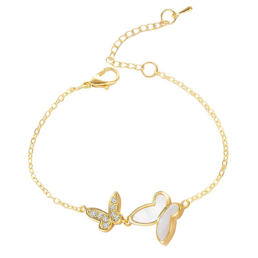 Plated Cubic Zirconia Studded Butterfly Style Adjustable Bracelet Fashion Jewellery For Women & Girls : PX8B116G