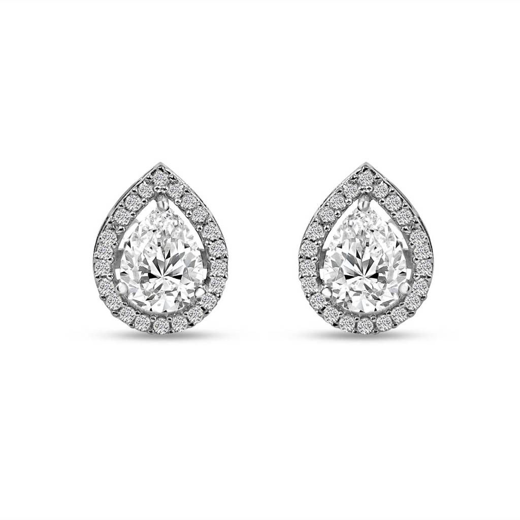 Sterling Silver Teardrop Halo Stud Earrings With Sparkling Cz