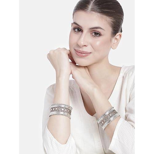 Traditional Silver Plated 2.6 Inch Metal Bangles Ethnic Fancy Stylish Fancy Jewellery Navratri Gift For Wome : PF34B1045S-S1-6