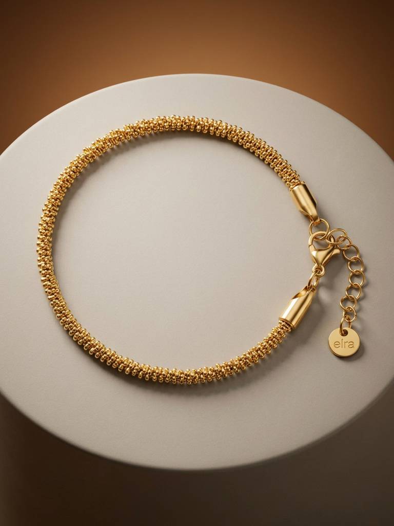 18K Gold Plated Stainless Steel Waterproof & Anti-Tarnish Golden Rope Bracelet : B88ASSS0G
