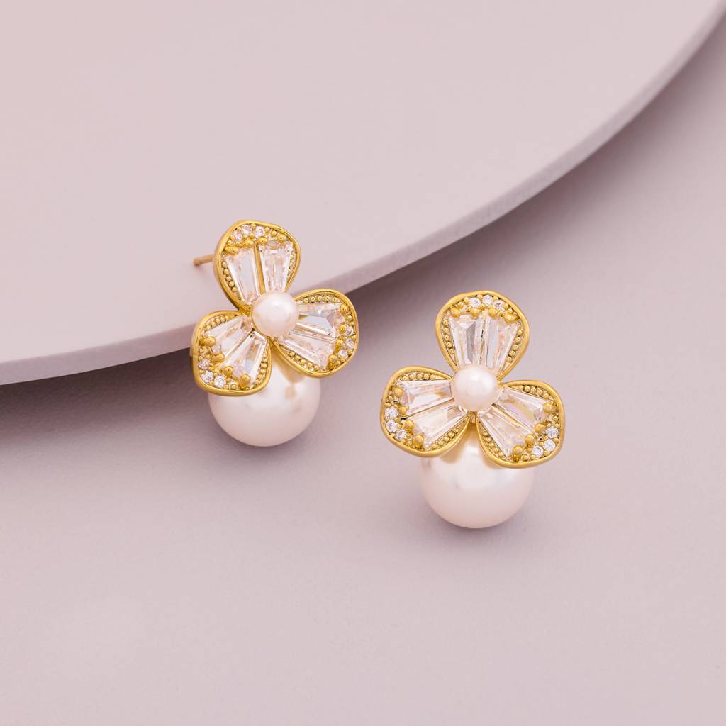 Pearl Gold - Plated Casual Wear Trendy Zircon Earring - 464539 : 464539