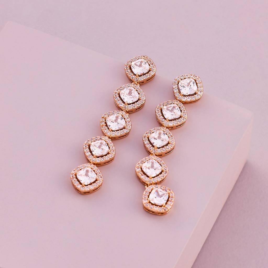 White - Plated Casual Wear Trendy Zircon Earring - 466905 : 466907