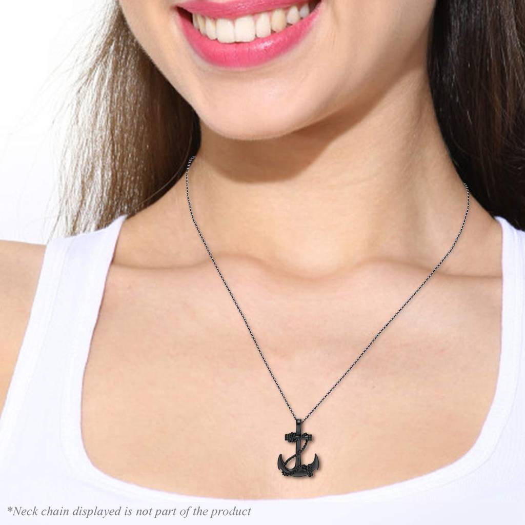Nautical Anchor Stainless Steel Black Pendant  For Men With 22 Inch Chain, Gifts For Women : PFCP58BL