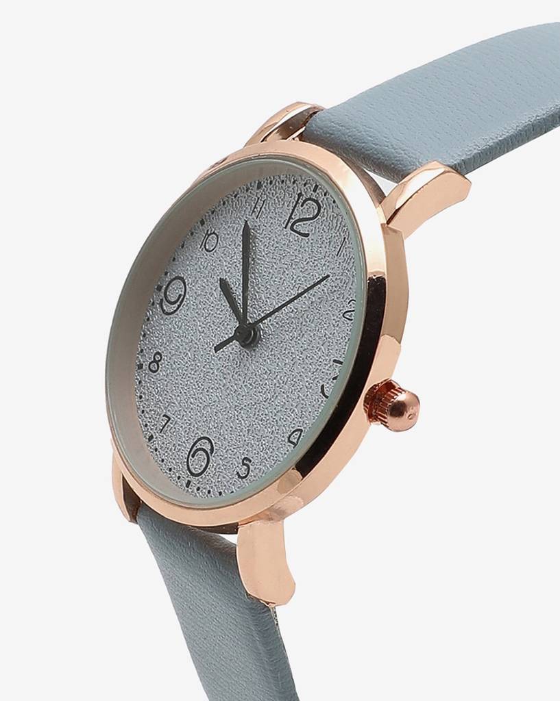 White & Bronze Analog Round Dial With Black Hour Marker & Blue Leather Strap : HSWC1010