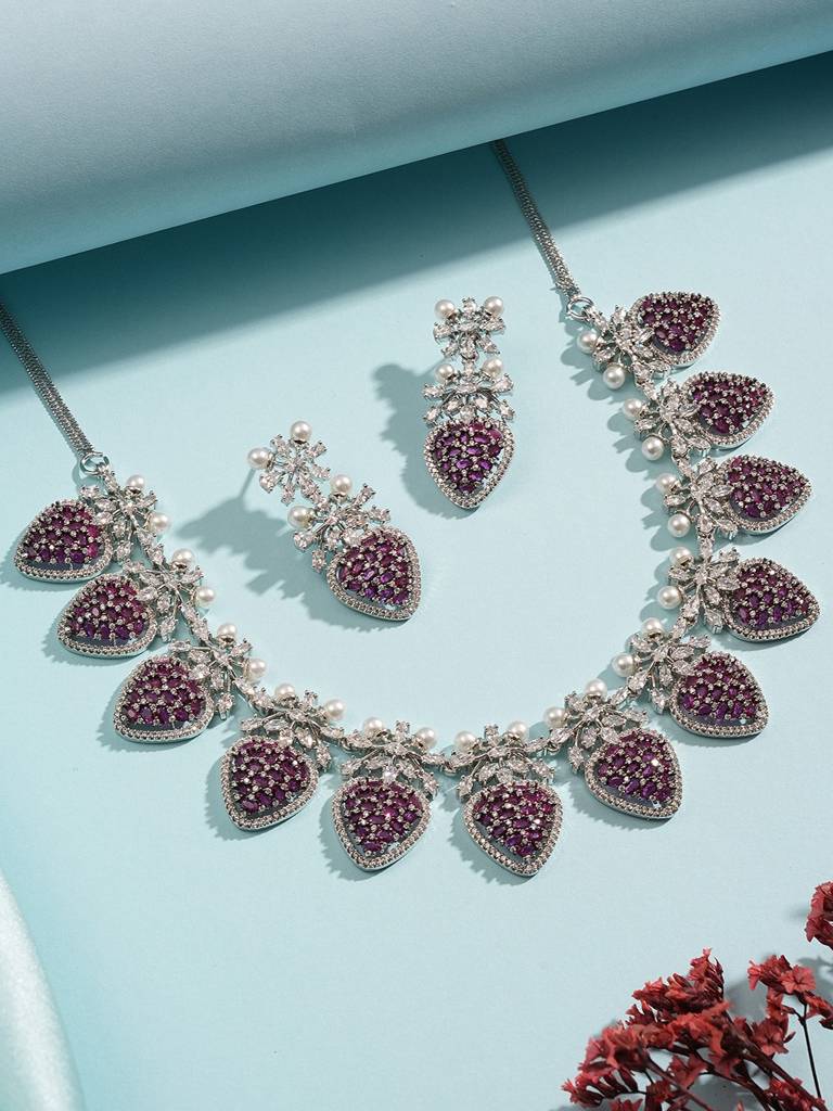 Antique Silver Plated Pearl Studded Cocktail Bridal Statement Jewellery Set : SJNK2992
