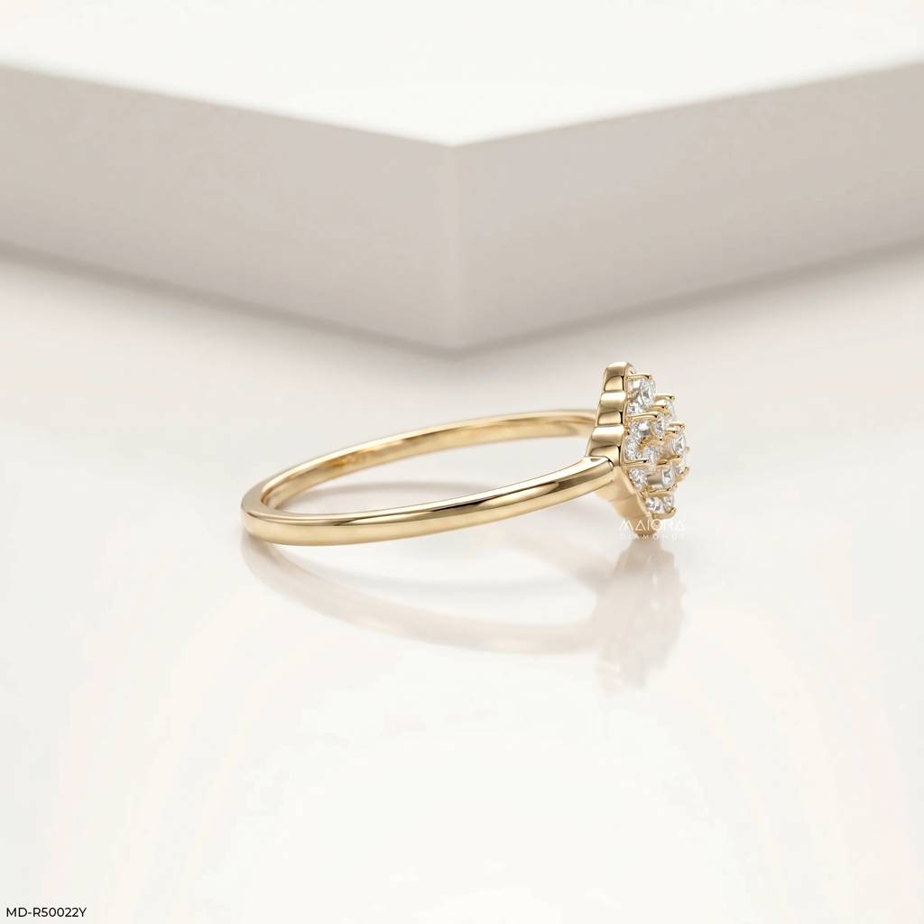 18K Yellow Gold Vermeil Quatrefoil Lattice Lab-Grown Diamond Ring : MD-R50022Y