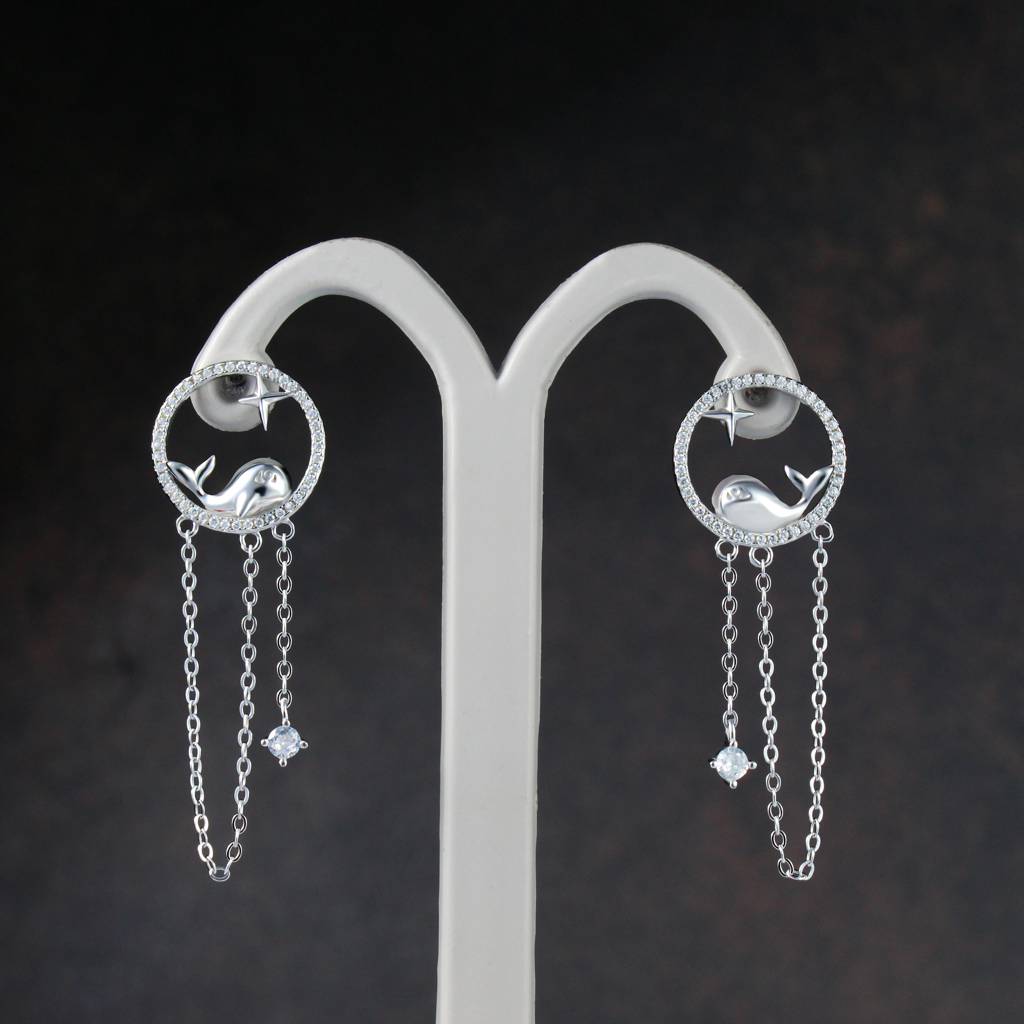 925 Sterling Dolphine Earrings : TRETL0043Silver