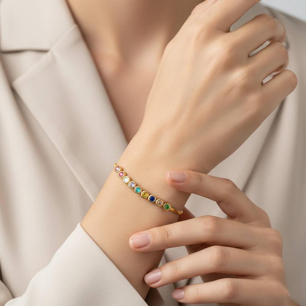 Multi-Color Crystal Studded Gold Plated Fancy Openable Bracelet Jewellery For Women & Girls : PX9B212GML