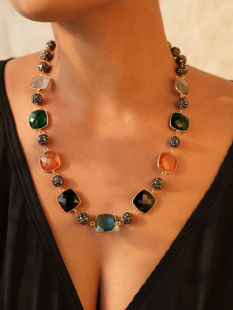 Multicolor Stone Necklace Set : 960NKS24RM