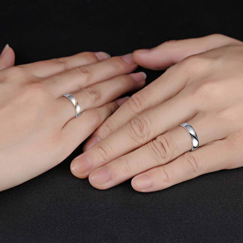 Stainless Steel 2 Pcs Love Heart Shape Matching Promise Couple Rings For Lovers Wedding Engagement Band Valentine Gi : PFCCR36