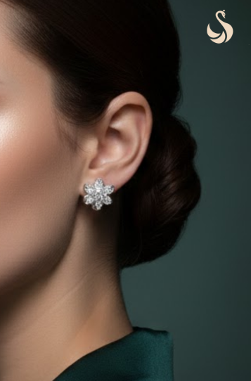Periwinkle Floral Diamond Earstuds : SIY-PER-032