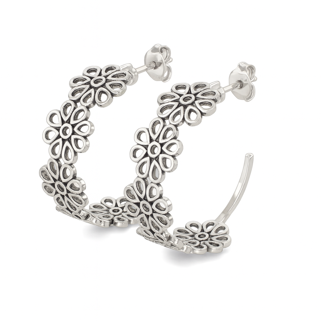 Filigree Silver Hoops (Flower) : 47500183