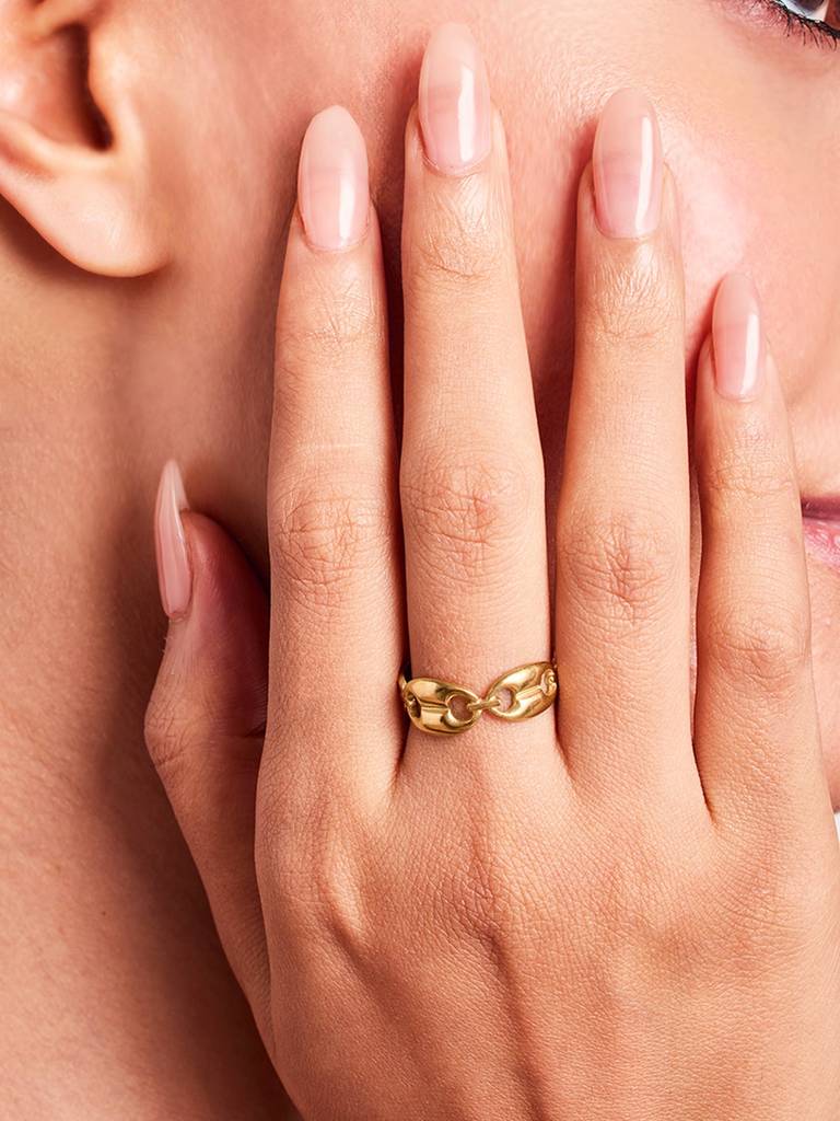 18K Gold Plated Bond Ring Stainless Steel Waterproof & Anti-Tarnish(Free Size) : R71SJSS0G