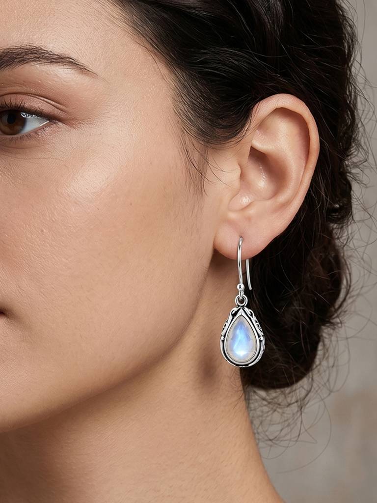 Blue Silver Plated Fancy Drop Earrings For Women Resin Stone Studded Festive & Casual Wear Jewellery Gift For Her : PX9E3234W