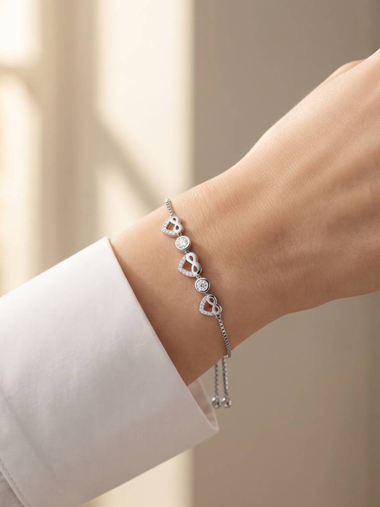 925 Silver Elowen Heartline Bracelet For Women : BR-72