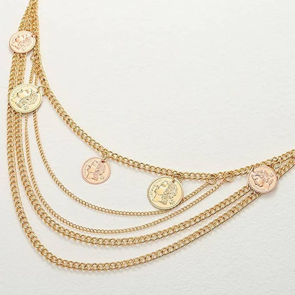 Gold Plated Multi Layered Coin Tassel Waist Belly Chain Kamar Band Stylish Fashion Jewellery For Women : PX9BCH061