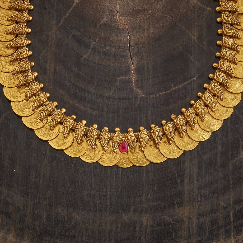 Ruby Oxidised Gold - Plated Bridesmaid Temple Necklace - 433136 : 433136