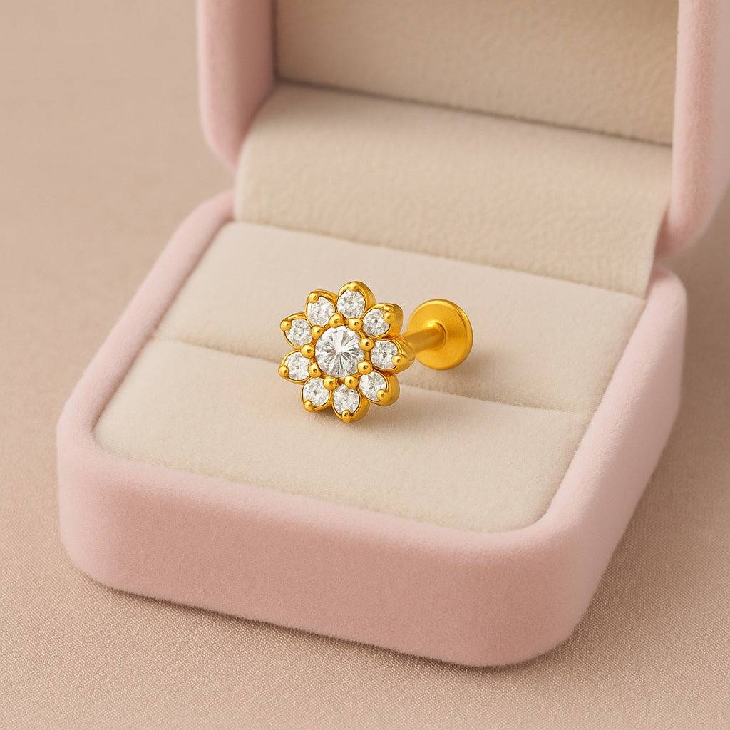 White Cz Floral Cluster Nose Pin 925  Sterling Silver Gold Plated : snp-0022