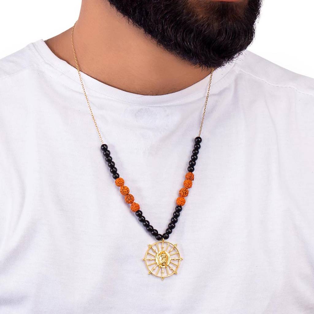 Lord Buddha Pendant With Divine Chakra Design & Rudraksha Chain : 8907617365237