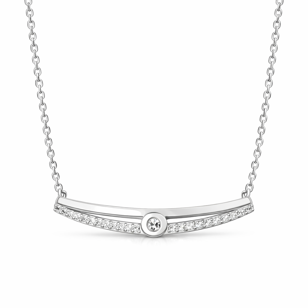 Lunar Arc Silver Pendant – Minimal Elegance With A Sparkle : TRPBJX0037