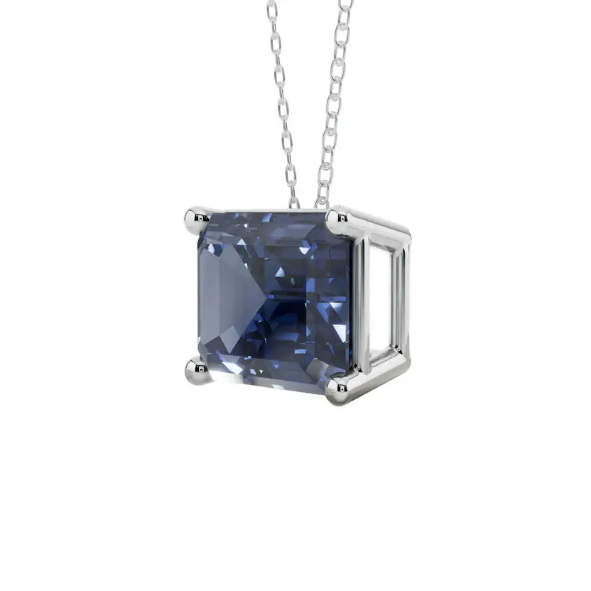 Blue Emerald Solitaire Semi Silver Pendant Necklace : EMLD-BLU-10-SM-W