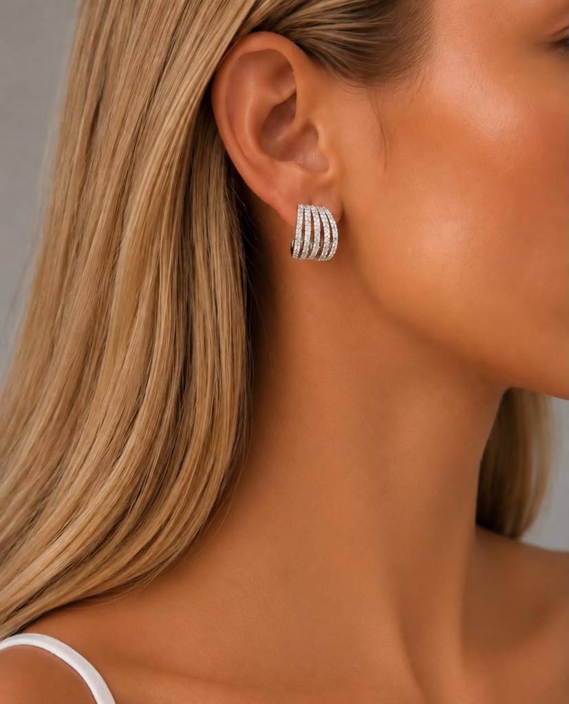 Pure 925 Silver 5 Line Ultra Premium Screw Back Huggie Hoop Earrings : TE2459