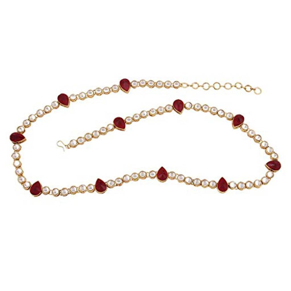 Traditional Jewellery 18K Gold Plated Kundan Waist Belt Kamarband Kamarpatta Belly Chain For Women Girls : PF37BCHB005