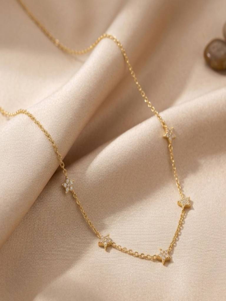 Thin Zircon Star Waterproof Anti-Tarnish Charm Necklace : ALL0726N2070G
