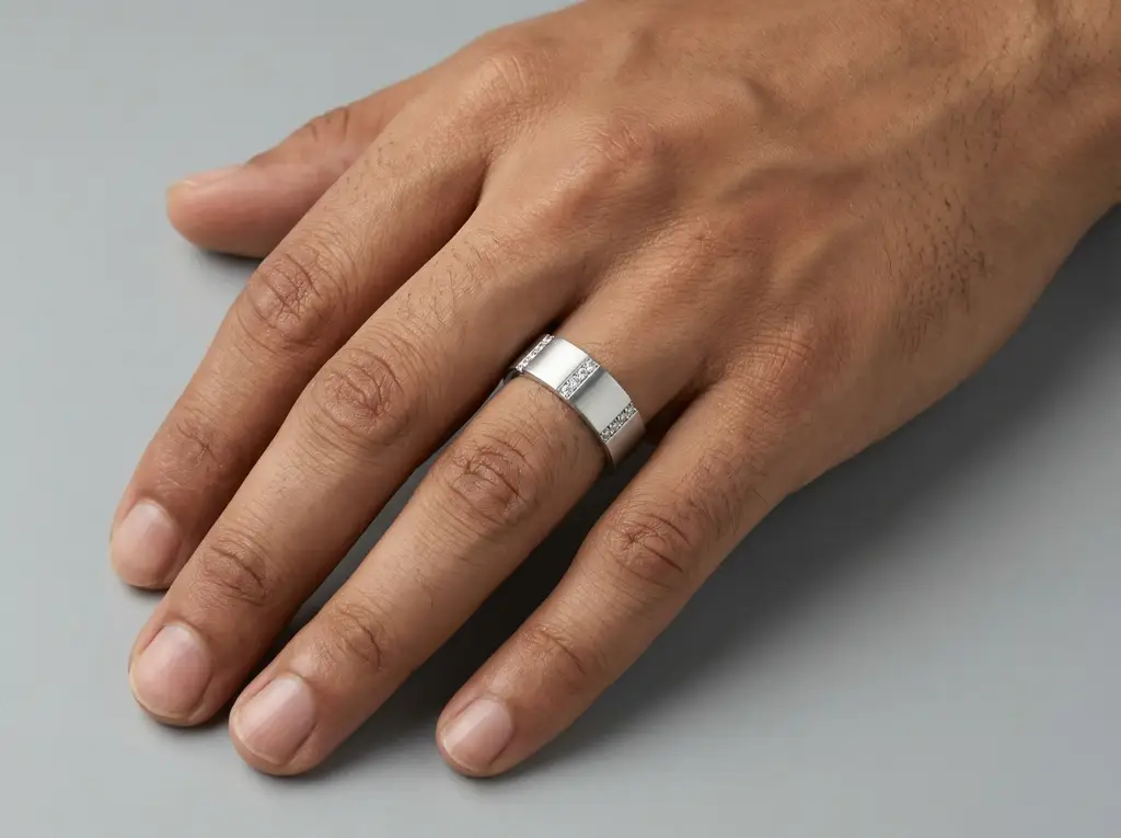 Princess Cut Diamond Eternity Men'S Band | Brushed Finish Modern Setting : RCC0010-YE-Silver925-LabD-9