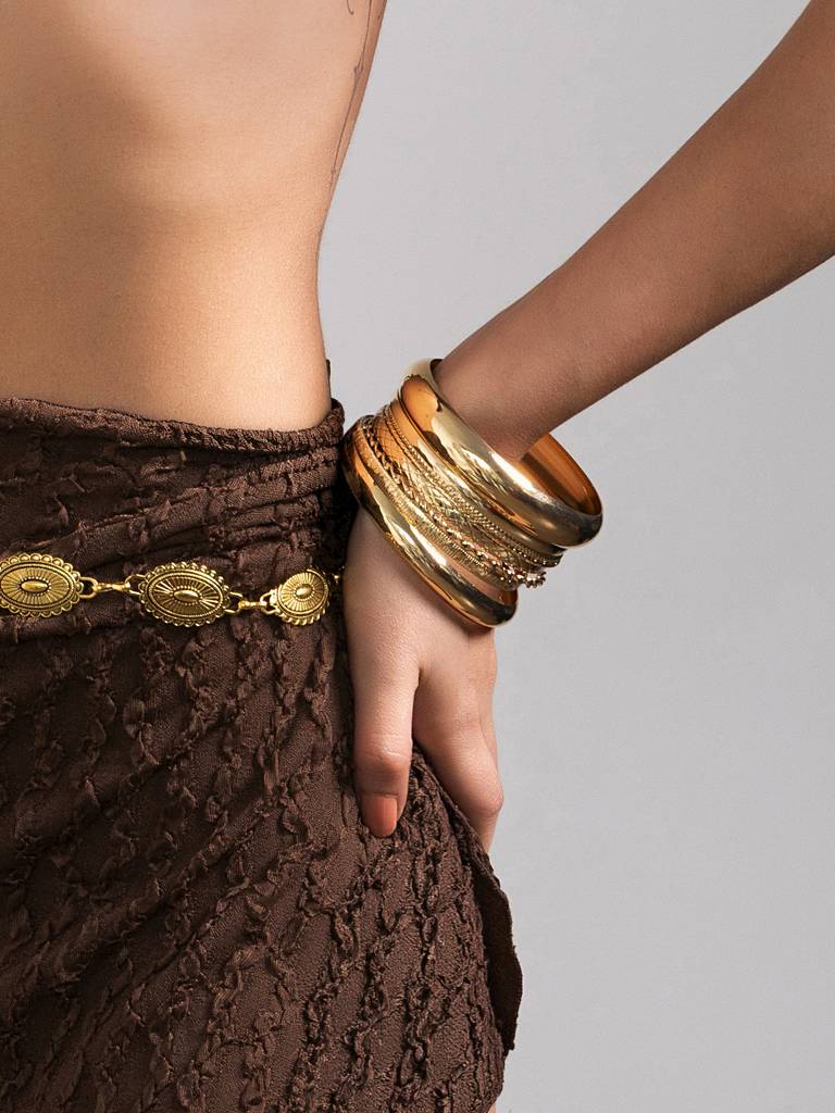 Set Of 8 - Plated Anti-Tarnish Statement Bold Bangle Stack Bracelets : ASX1225B5535G