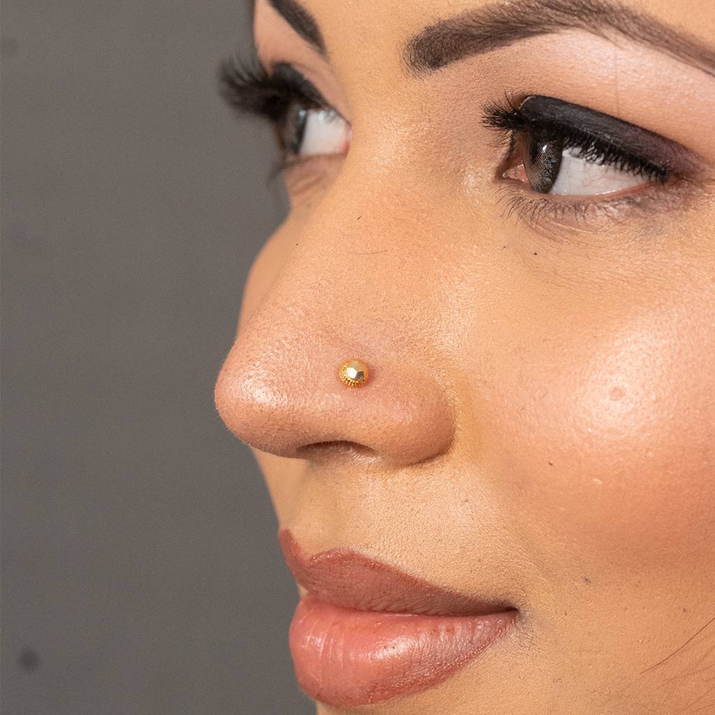 18K Yellow Gold Glided Orbit Nose Pin For Women | Screw Back Closure | Bis Hallmarked | Pure Gold Nose Stud : DNP2019-18YG-IS