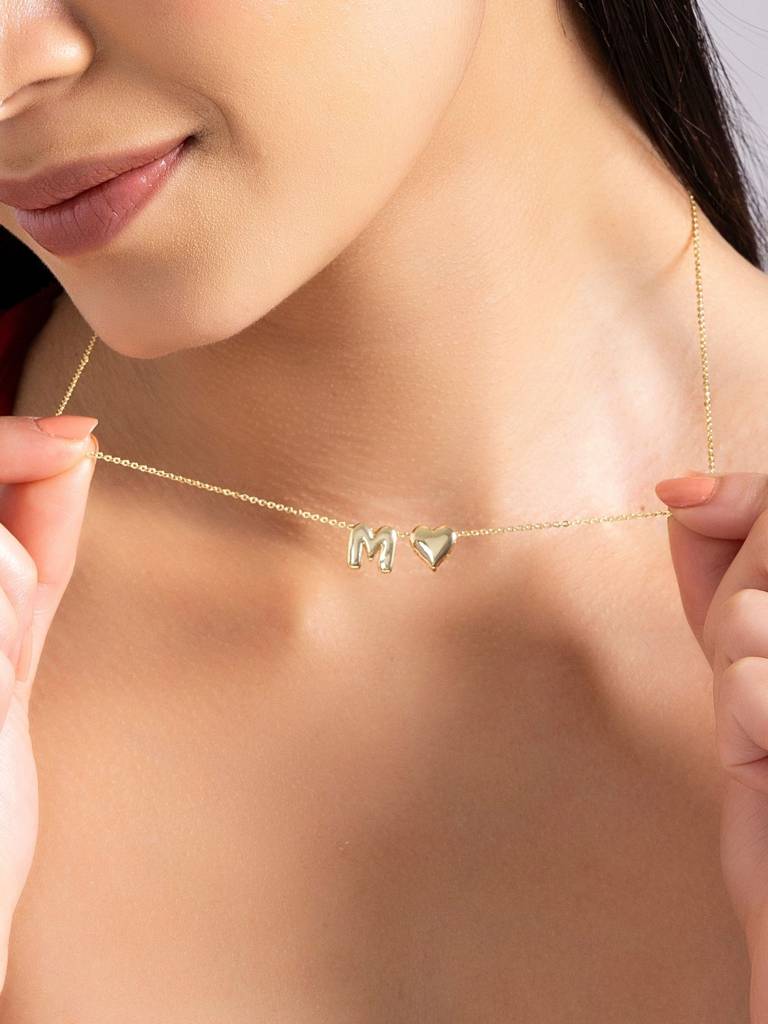 Reversible Initial Letter & Heart With Zircons Gold Plated Antitarnish Pendant : ABY0226P201GM