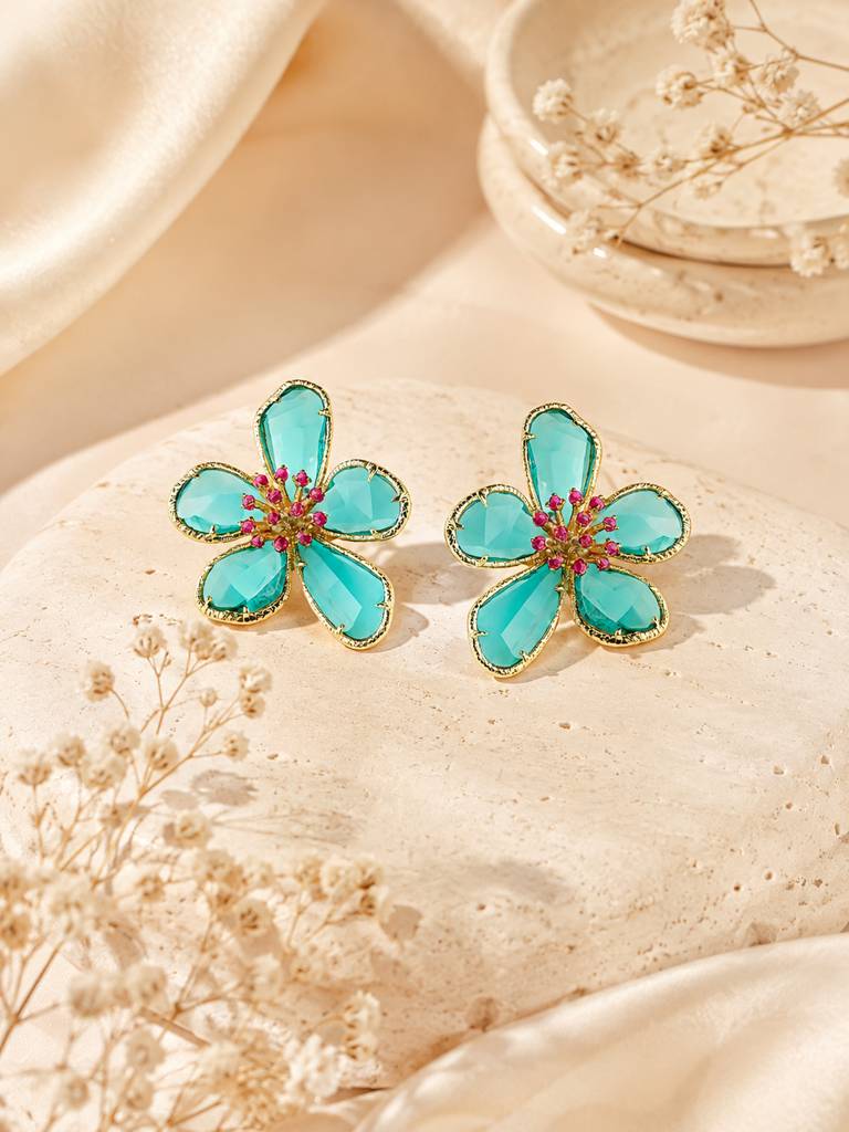 Turquoise Blossom Crystal Earring : AN-LJ-GR-0058-DE