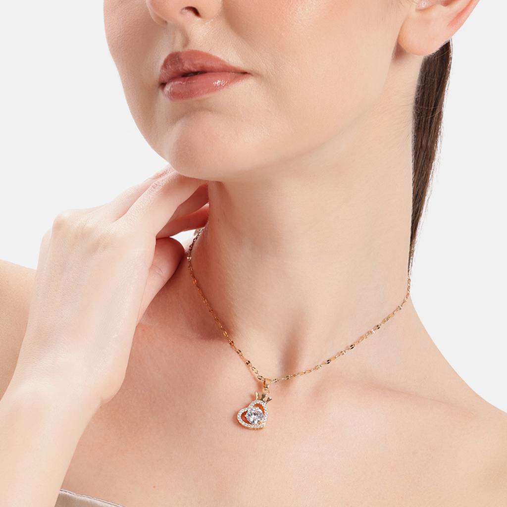 Gold Plated Heart Pendant Necklace | White Crystal Elegant Design : CYL-012-IGWE-PENDANT