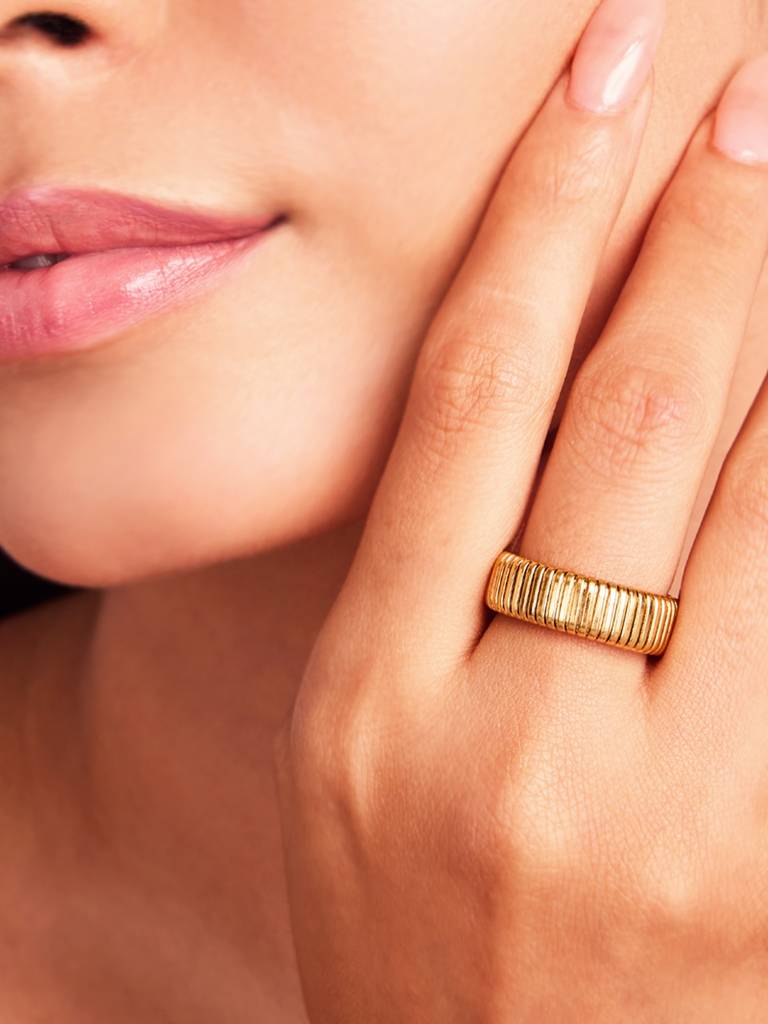 18K Gold Plated Twist Band Ring Stainless Steel Waterproof & Anti-Tarnish : R14ASSS7G