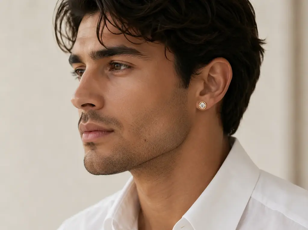 Square Diamond Cluster Stud Men'S Earrings | Multi Stone Grid Design : ER-CC-CZAI7-WH-Silver925-LabD