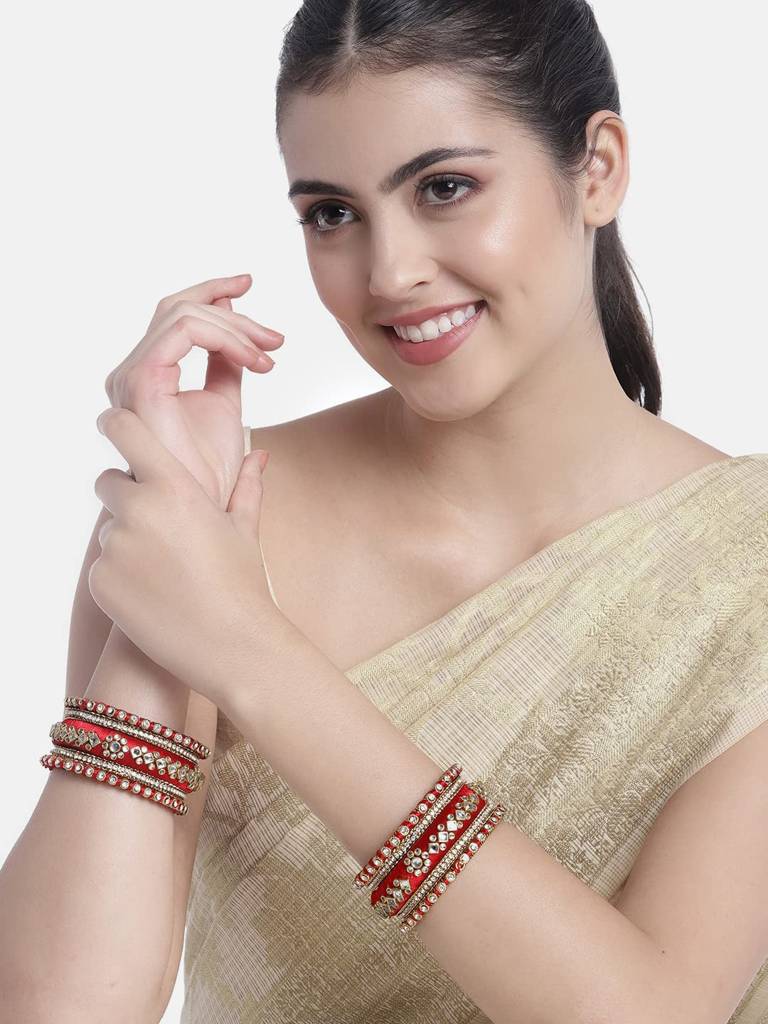 Peora Velvet Matching Fancy Silk Thread Chuda Bangle Set Navratri Gift For Women : PF51B46RW-8