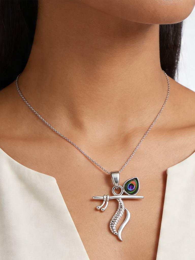 Touch925 Pure 925 Silver Divine Krishna Flute Pendant : BBGL101