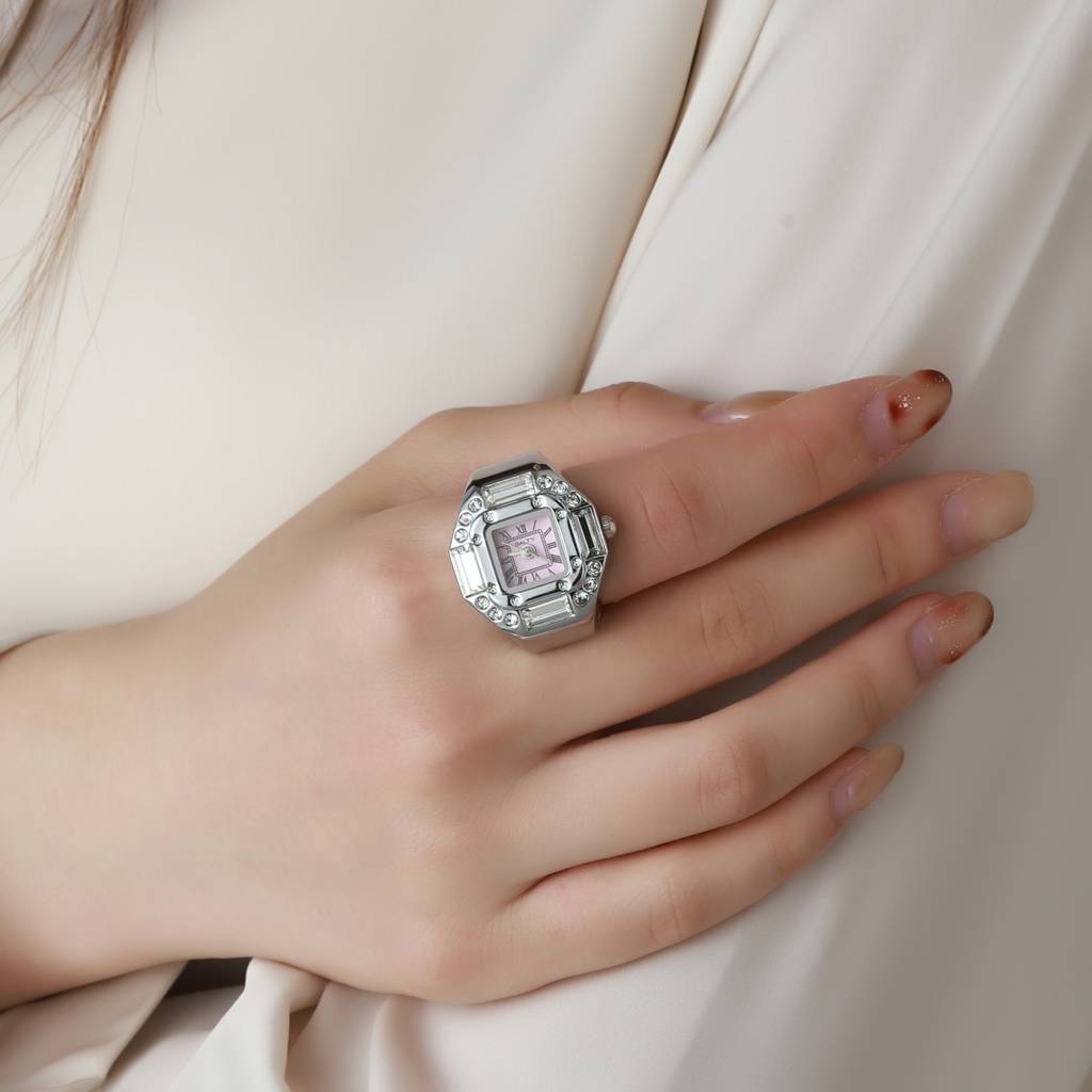 Crystal Time Watch Ring - Pink For Women & Girls : WTR-S-0047-S-PK
