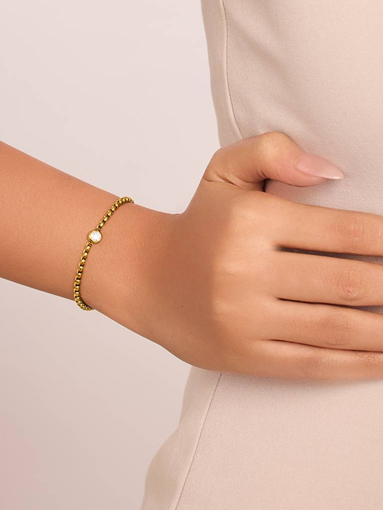 18K Gold Plated Chain Solitaire Bracelet Stainless Steel Waterproof & Anti-Tarnish : B9ASSS0G